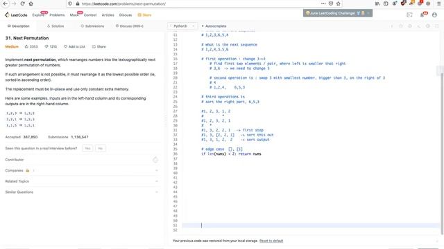 31. Next Permutation : leetcode смотреть онлайн