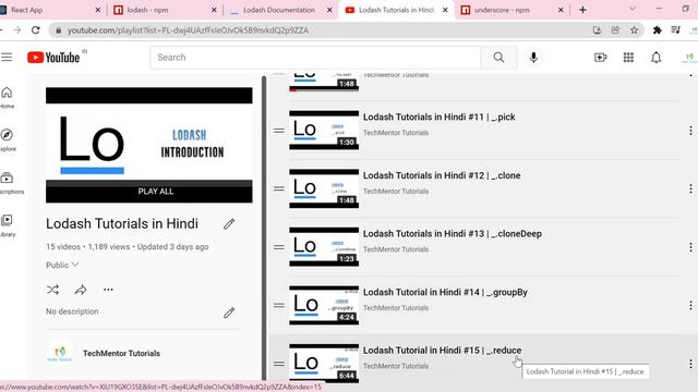 #103 Lodash in React Js (Hindi) | React js Tutorial смотреть онлайн
