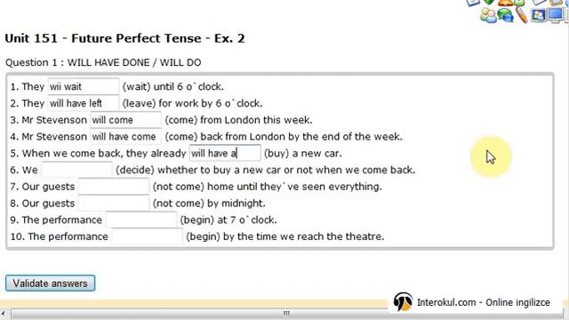 Interokul.com (Learn English Online): Unit 151 Future Perfect Tense exercise 2 смотреть онлайн