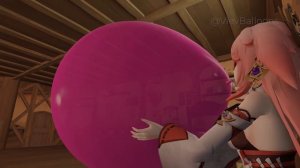 Anime Girl Blow to Pop Pink Balloon