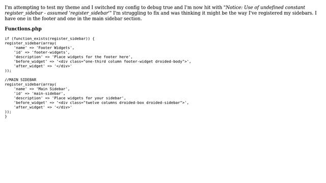Wordpress: I'm hit with: undefined constant register_sidebar. Once in debug mode? смотреть онлайн