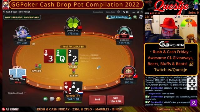 Questje's MEGA Cash Drop Pot Compilation 2022 - GGPoker Rush & Cash смотреть онлайн
