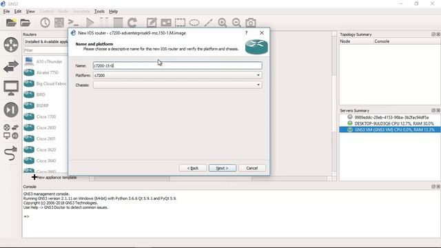 Setup Cisco Router IOS 7200 15.0 on GNS3 2.1.11 смотреть онлайн