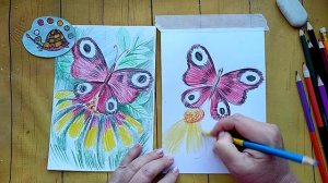 Рисуем цветными карандашами бабочку- на цветке.