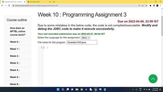 NPTEL Programming in Java week 10 all 5 programming assignment answer with code link смотреть онлайн
