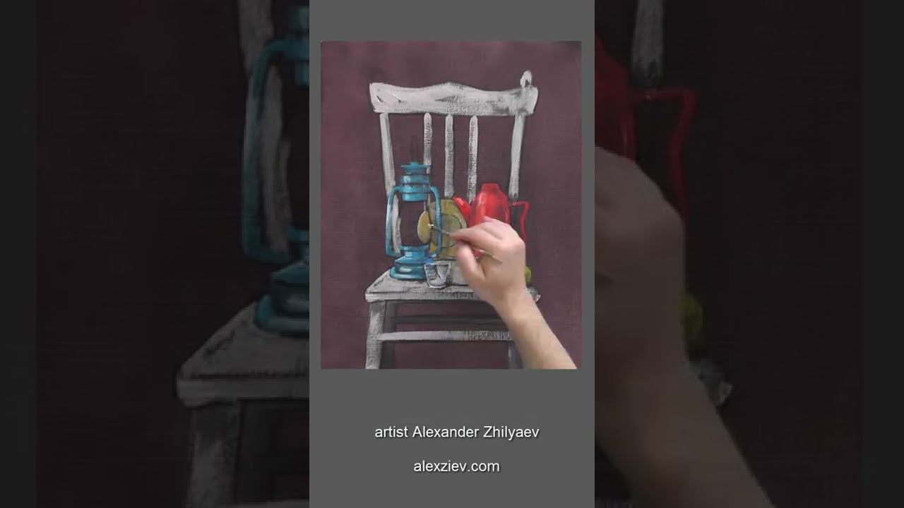 Still life with a red teapot Acrylic painting смотреть онлайн