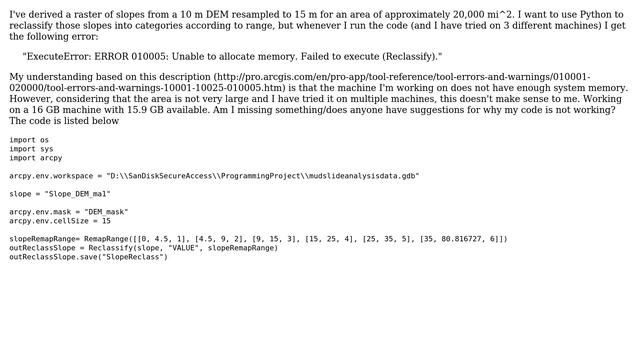 GIS: Using Reclass in Arcpy, Error 010005: Unable to Allocate Memory смотреть онлайн