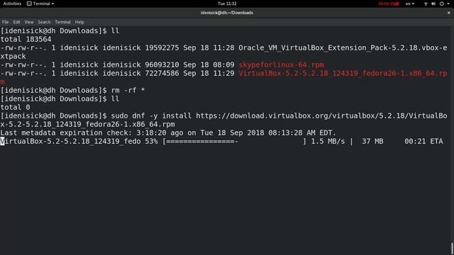 Установка VirtualBox 5.2.18 на Fedora Workstation 28 смотреть онлайн