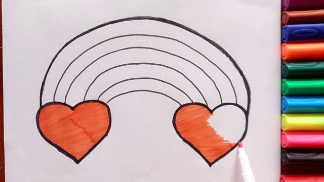 Rainbow Clouds Heart Drawing, Coloring for Kids & Toddlers смотреть онлайн