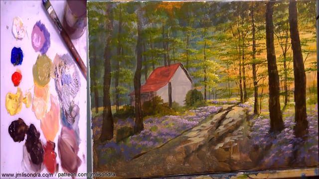 Acrylic Landscape Painting In Time-lapse / House In Colorful Forest / JMLisondra