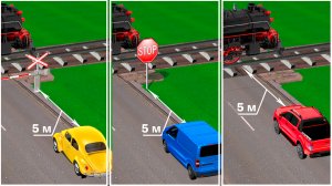 Кто из водителей, остановившись перед железнодорожным переездом, нарушил правила?
