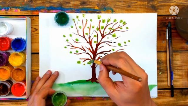 Как нарисовать Летнее дерево с краски ГУАШЬ смотреть онлайн