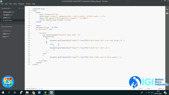 KONDISI IF BRACKETS || Yuk Belajar Coding Java Script смотреть онлайн