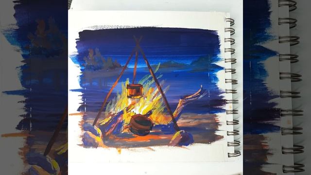 Как нарисовать костер. Гуашь смотреть онлайн