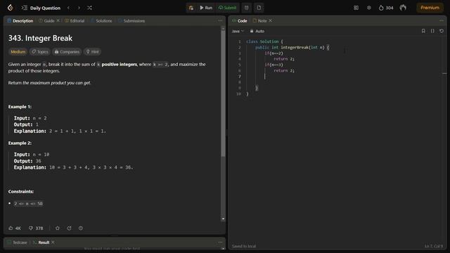 Integer Break - Simple Maths - Leetcode 343 - JAVA смотреть онлайн