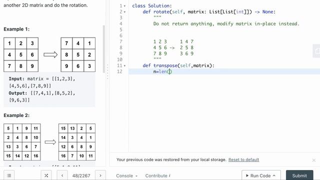 LEETCODE 48 ROTATE IMAGE PYTHON смотреть онлайн