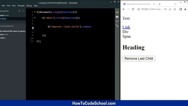 Remove last child of parent element with jQuery [HowToCodeSchool.com] смотреть онлайн
