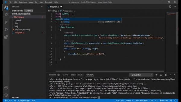 VSCode | Working MySql DB with a Console Application P1