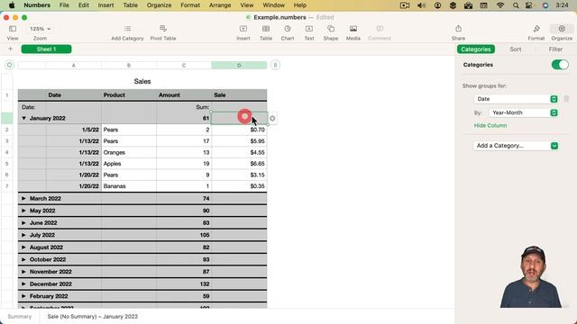 Single Tables, Filters And Categories In Mac Numbers