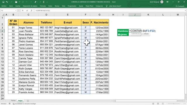 ?Como saber cuantos HOMBRES y MUJERES hay en un Rango de Datos en Excel смотреть онлайн