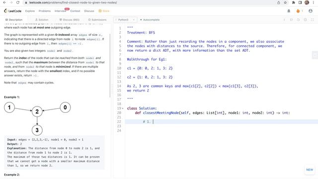 leetcode 2359. Find Closest Node to Given Two Nodes - Breadth First Search смотреть онлайн