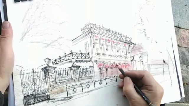 Городская зарисовка Пастельные карандаши Пленэр UrbanSketch Sketching Archisketch 22.08.2022 смотреть онлайн