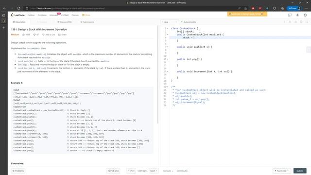 LeetCode 1381 | Design a Stack With Increment Operation | Array | Java смотреть онлайн