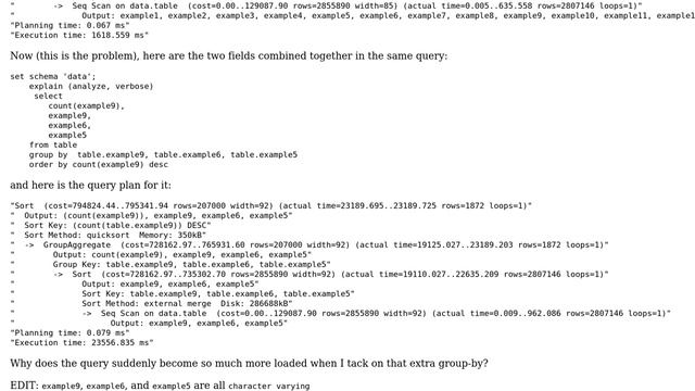 Databases: Why does my PostgreSQL query cost so much when I tack on an additional group-by? смотреть онлайн