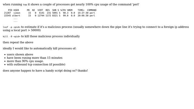 shell script to auto kill processes matching certain criteria смотреть онлайн