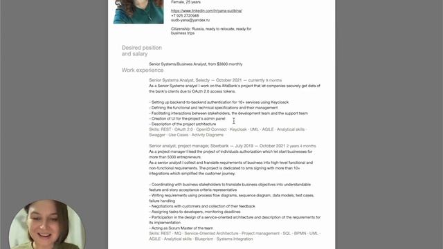 Разбор резюме системного и бизнес аналитика: System/Business Analyst expert CV review смотреть онлайн