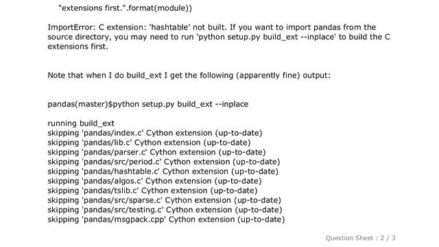 Pandas : Development build of pandas giving importerror: C extension: 'hashtable' not built on pyth смотреть онлайн
