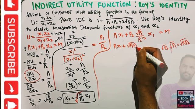 Indirect Utility Function Roy's Identity Consumer Behaviour | Microeconomics #mathematicaleconomics