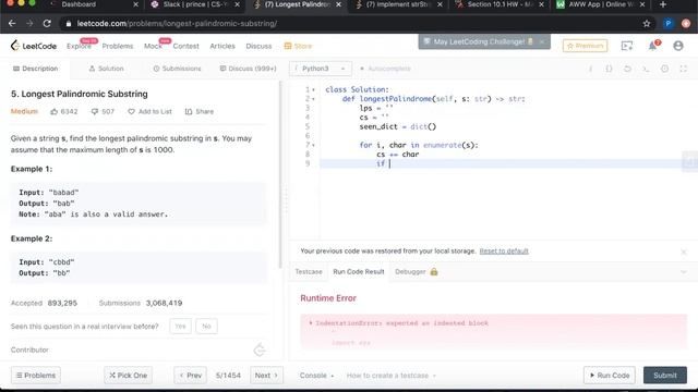 Longest Palindromic Substring- LeetCode- Python Solution смотреть онлайн