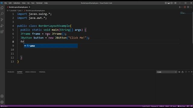 BorderLayoutExample in Java Swing смотреть онлайн