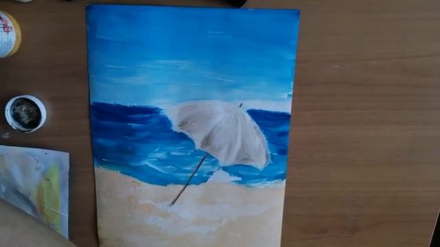 #Рисование_для_всех, #DrawingForYou, #paintingtutorials. Рисуем море, зонтик и шезлонг. Гуашь.