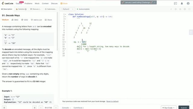 Leetcode 91. Decode Ways Python DP Solution смотреть онлайн