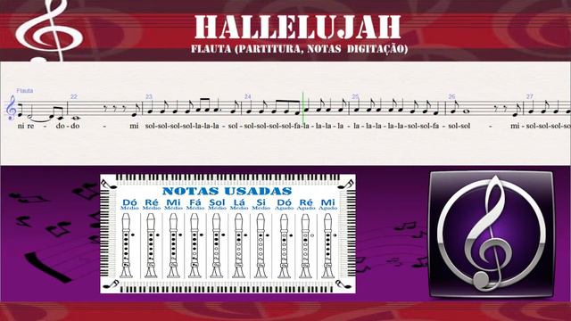 Hallelujah / Aleluia - Partitura Com Notas Flauta Doce