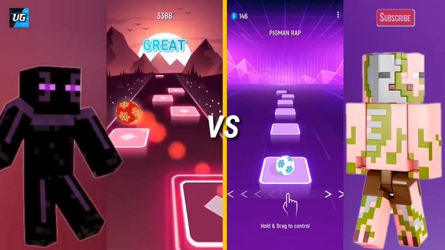 Minecraft - Enderman Rap vs Pigman Rap (Dan Bull + Rockit Gaming) Tiles Hop EDM Rush