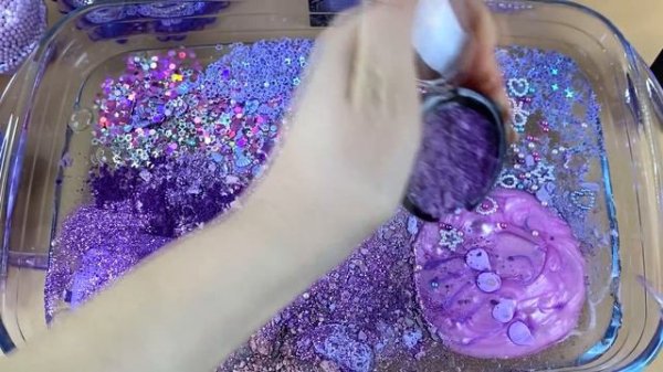 LAVENDER SLIME | Mixing makeup and glitter into Clear Slime | Satisfying Slime Videos 1080p