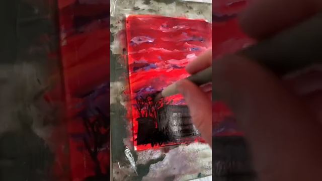 Рисование акрилом. Закат. Красное небо. Acrylic painting. смотреть онлайн