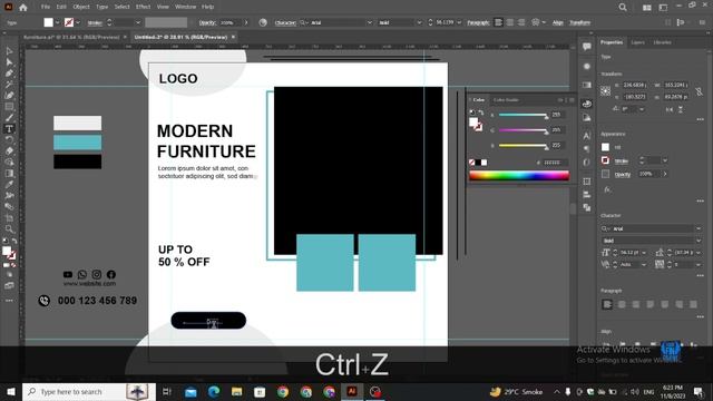 How to Design Simple Social Media Poster | Adobe Illustrator| Modern Furniture | смотреть онлайн