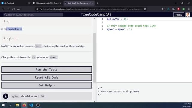Day 16 Jan21 FreeCodeCamp Decrement A Number With Javascript смотреть онлайн