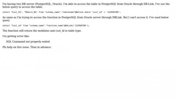 Databases: How to access PostgreSQL Functions from Oracle through DBLink?