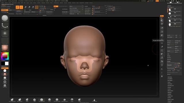 ZBrush. Project All. Восстановление детализации. Проецирование деталей. Retopology. смотреть онлайн