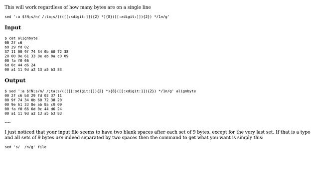 Unix & Linux: Align a hex text file at 9 bytes each line (4 Solutions!!) смотреть онлайн