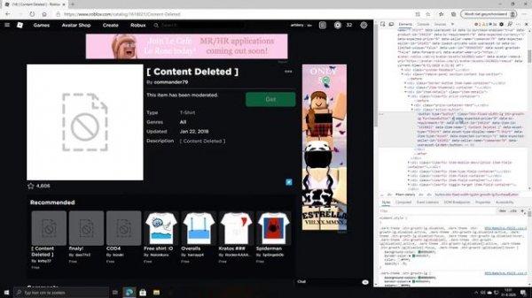ROBLOX - How to get a Content Deleted t-shirt