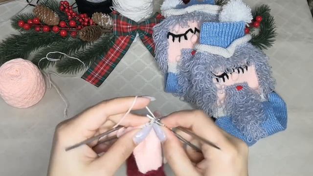 МК. Носочки Дед Мороз спицами! часть 1. смотреть онлайн