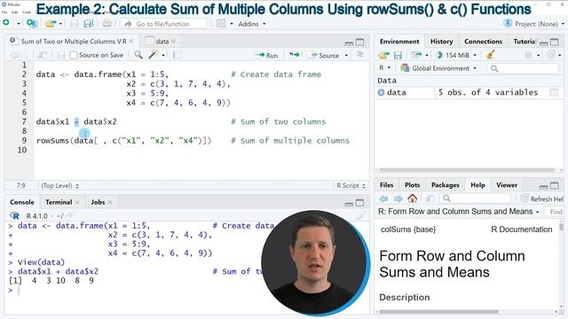 Sum of Two or Multiple Data Frame Columns in R (2 Examples) | Addition of Variables | rowSums Subse смотреть онлайн