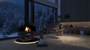 Heavy Snow and Fireplace Fire 🔥❄️| Cozy Modern Home Ambiance