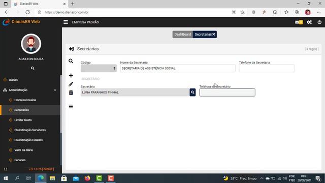 DiáriasBR Menu Administração - Secretarias смотреть онлайн